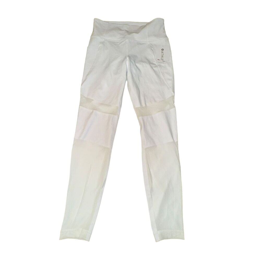Athleta Meshblock Pocket Pura Tight Legging Women's S White UPF 50+ Mid Rise NWT